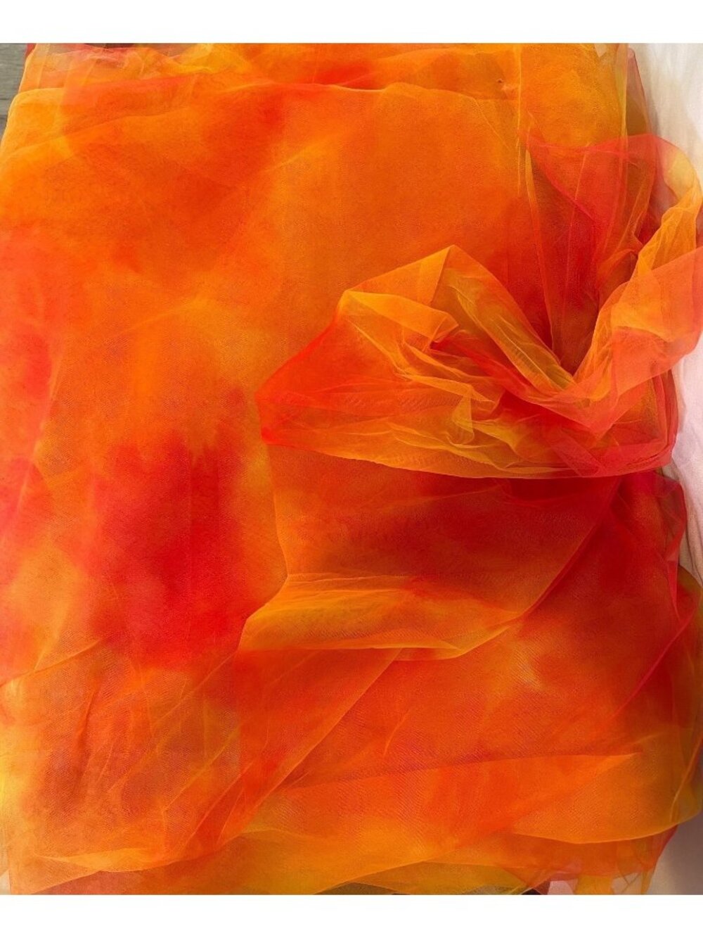 VINTAGE 80’s Multi Color Marbled Orange Red Tulle Fabric FASHION HOUSE - 19 YDS